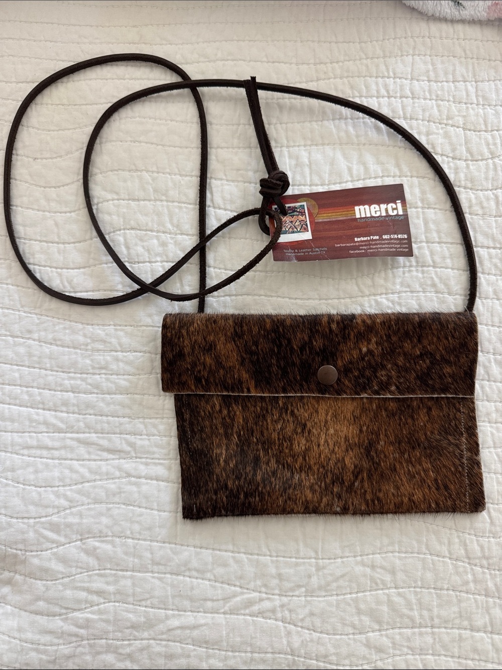 Merci Handmade Brown Haircalf Crossbody Bag - Compact Leather Envelope Purse
